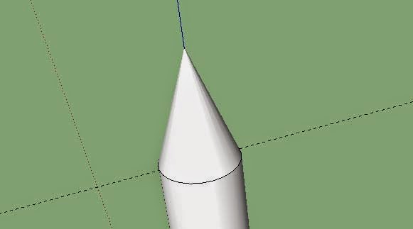 Cone formation process for the pencil tip in SketchUp using Follow Me tool