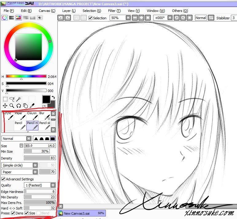 Pencil tool settings in Paint Tool SAI for Wacom