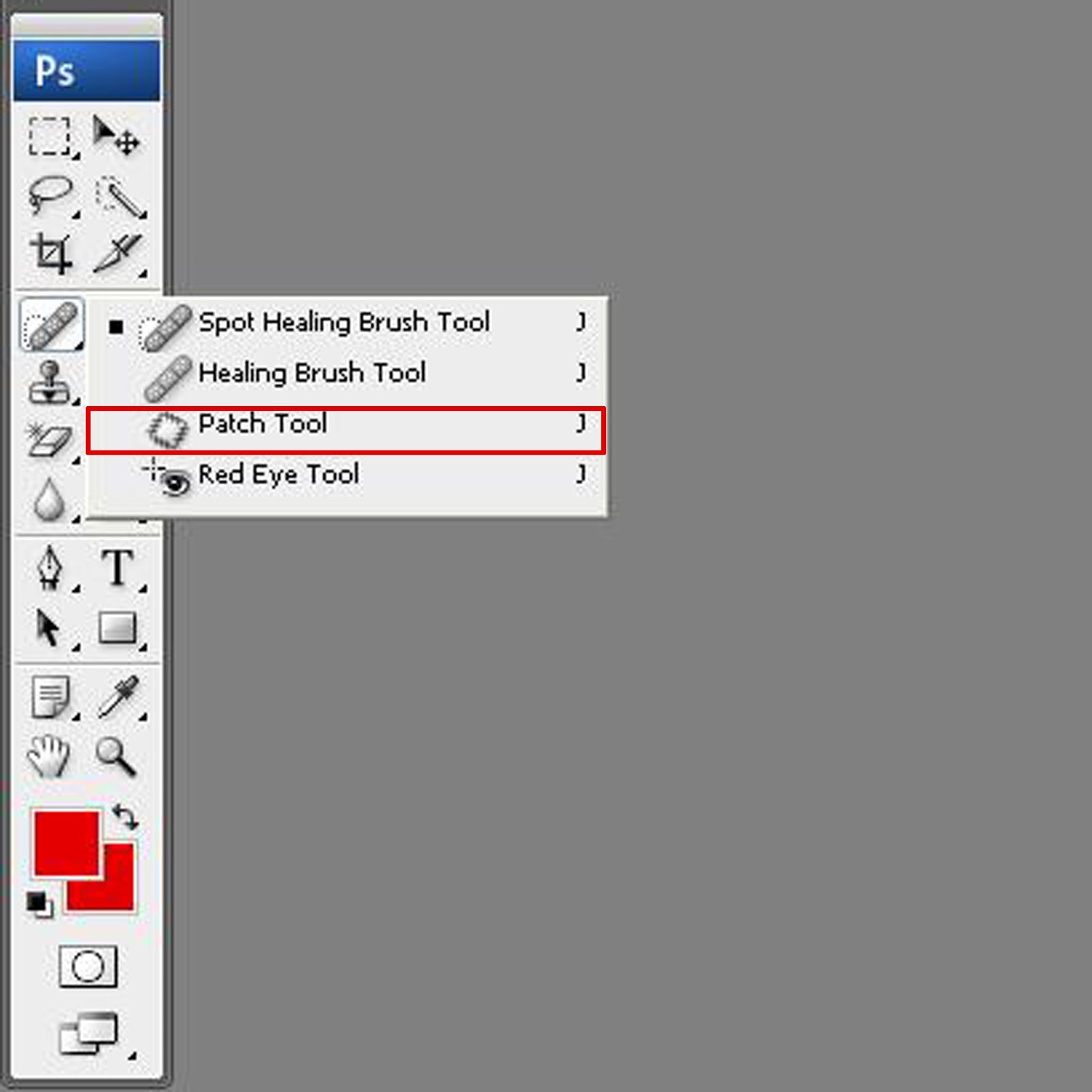 Locating the Patch Tool in Photoshop CS3 Toolbar