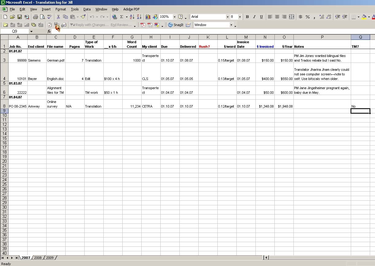 Excel Spreadsheet for Job Tracking