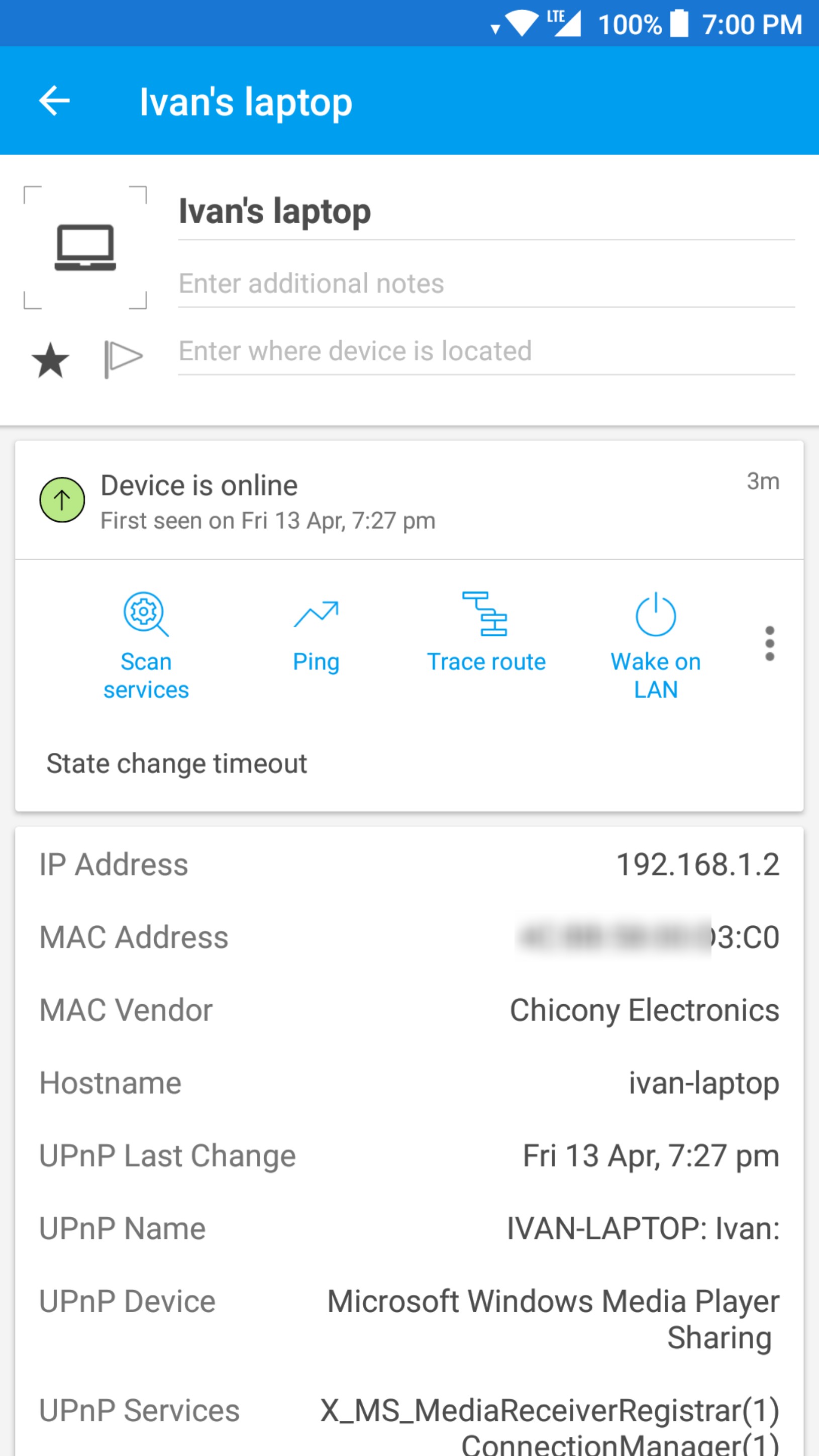 Fing App Interface Showing Detailed Device Information