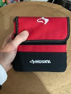 Husky 7 inch clip-on tool belt pouch, secured in car trunk