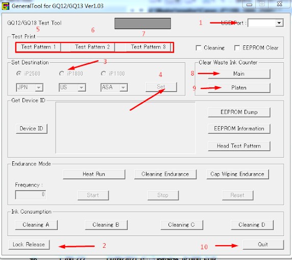 General Tool Interface for Canon IP1880 and IP1980 Printer Reset