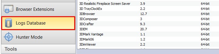 Screenshot of Revo Uninstaller Pro Logs Database