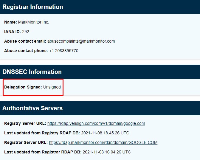 DNSSEC information on WHOIS