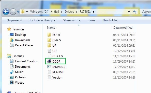 DIAGS folder contents in Dell Drivers directory showing COMMAND.com, DELLBIO.bin, DELLRMK.bin, AUTOEXEC.bat, and CONFIG.sys files for bootable USB creation.