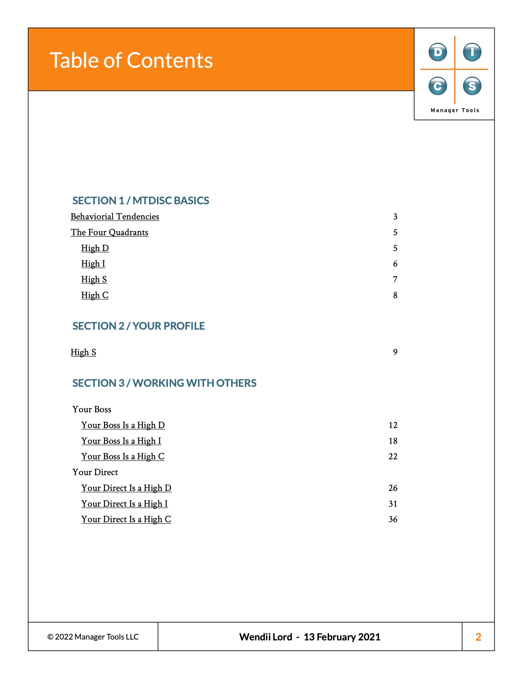 MTDISC Table of Contents